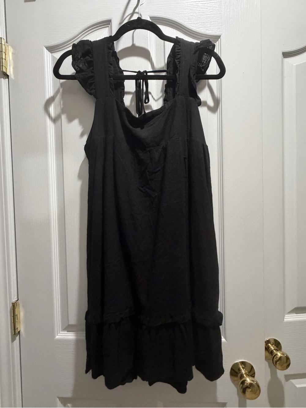 Black Ruffle Strap Mini Dress